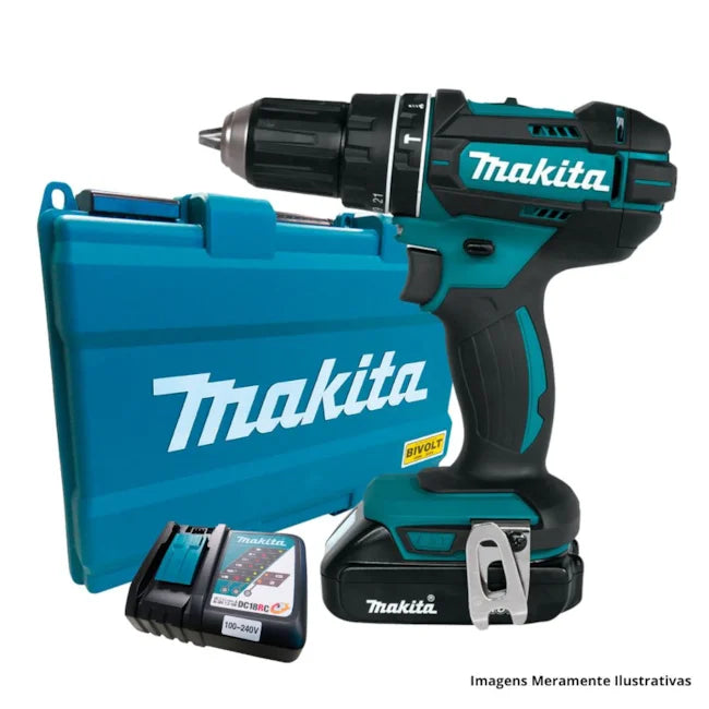 Furadeira de Impacto 1/2" 18V com 1 Bateria 1.5Ah Carregador Bivolt e Maleta DHP482Y002 MAKITA