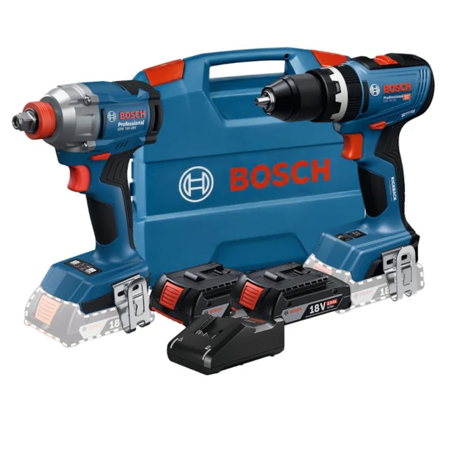 Combo BOSCH Furadeira Parafusadeira e Chave de Impacto + 2 Baterias 18V 2.0Ah + Carregador Bivolt e Maleta 06019N33E0