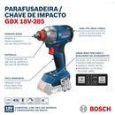 Combo BOSCH Furadeira Parafusadeira e Chave de Impacto + 2 Baterias 18V 2.0Ah + Carregador Bivolt e Maleta 06019N33E0