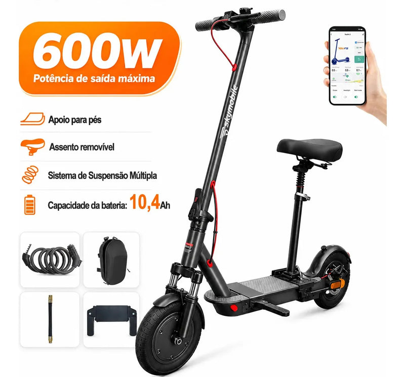 Patinete Elétrico Para Adultos Com Assento 600w, Suspensão Múltipla, Autonomia De 32km, Velocidade Máxima 32 Km/h, Motor E Estrutura Atualizados, Resistente E Ideal Para Subidas Skymobile U6 Max